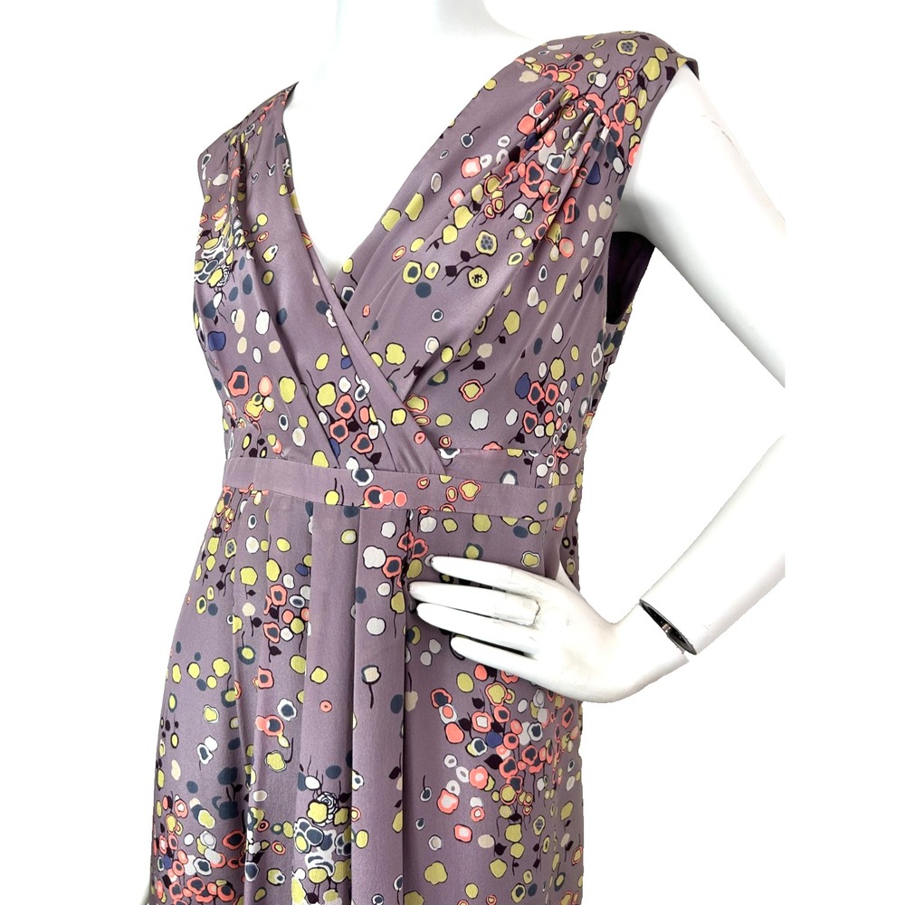 Boden Limited Edition Silk Floral Dress 8 Whimsigoth Pleated V Neck Midi EUC - Picture 7 of 9